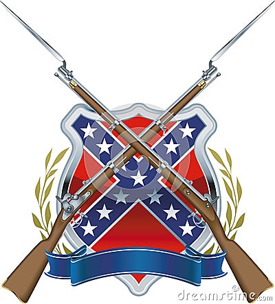 American civil war confederate flag with musket and bayonet Vector Illustration