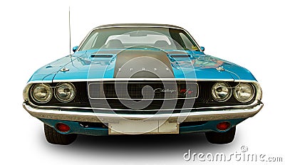 American clasical muscle car Dodge Challenger 1970. Front view. White background Editorial Stock Photo