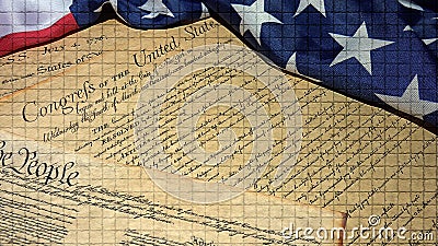 American Constitution and US Flag Stock Photo