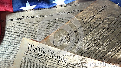 American Constitution and US Flag Stock Photo