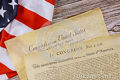 American constitution on of vintage parchment the document detail the United States Declaration of Independence with 4th july 1776 Editorial Stock Photo