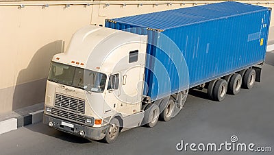 American container truck on ro Stock Photo