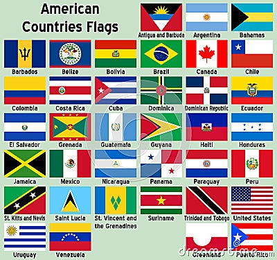 American Countries Flags Vector Illustration