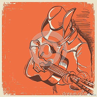 American country music festival with musician playing guitar on Vector Illustration