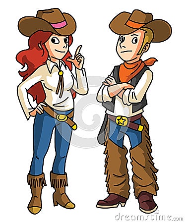 American Cowboy Couple Color Illustration Design Vector Illustration