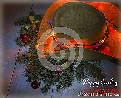 American cowboy hat with Christmas decoration Stock Photo