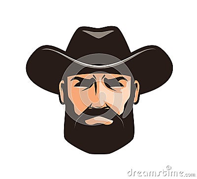 American cowboy logo or label. Sheriff, wrangler, rodeo symbol. Vector Illustration