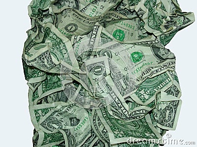 One dollar bills crumpled in pile Stock Photo