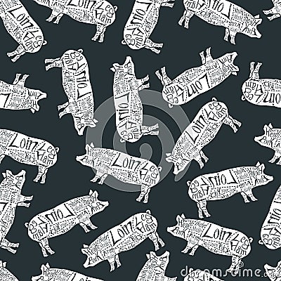 American cuts of pork seamless pattern Vector Illustration