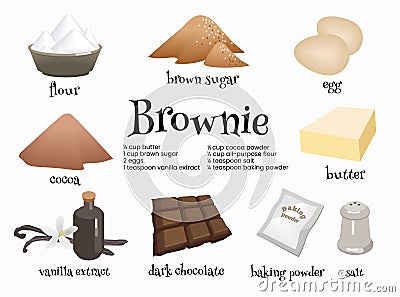 American dessert Brownie ingredients. Cartoon vector illustration Vector Illustration