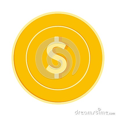 American dollar coin isolated on white background. USD yellow gold coin. USA metal money. Alive cart Vector Illustration