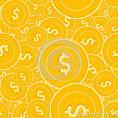 American dollar coins seamless pattern. Graceful scattered USD coins. Big win or success concept. US Cartoon Illustration