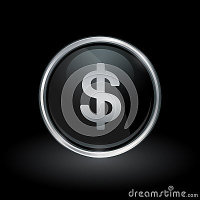 American Dollar currency icon inside round silver and black emblem Vector Illustration