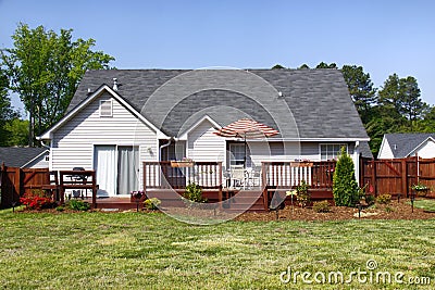 American Dream Home - Back Yard and Deck Stock Photo