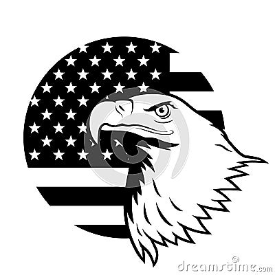 American eagle against USA flag. Cartoon Illustration