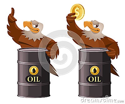 American eagle holding oil barrel and dollar symbol Vector Illustration
