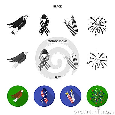 American eagle, ribbon, salute. The patriot day set collection icons in black, flat, monochrome style vector symbol Vector Illustration