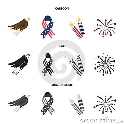 American eagle, ribbon, salute. The patriot day set collection icons in cartoon,black,monochrome style vector symbol Vector Illustration