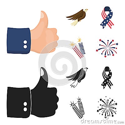 American eagle, ribbon, salute. The patriot day set collection icons in cartoon,black style vector symbol stock Vector Illustration