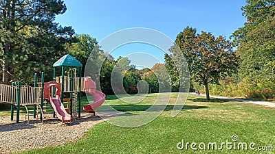 American empty playground in autumn Stock Photo