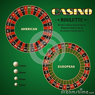 American and European casino roulette motion wheels vector illustration Vector Illustration