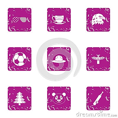 American expanses icons set, grunge style Vector Illustration