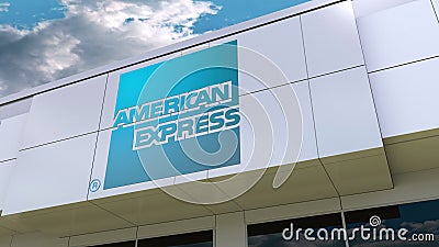 American Express logo on the modern building facade. Editorial 3D rendering Editorial Stock Photo