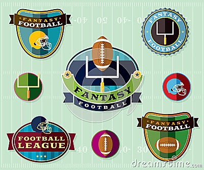 American Fantasy Football Emblems Set Illustration Cartoon Illustration