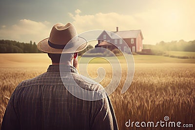 American farmer wheat field. Generate Ai Stock Photo