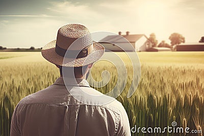 American farmer wheat field. Generate Ai Stock Photo