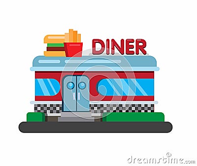 American fast food restaurant diner, building flat illustration vector Vector Illustration