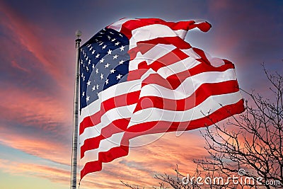 american flag against the sky patriotism national wind waving banner Stock Photo