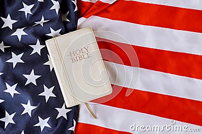 American Flag a prayer for america in Holy Bible over flag background Stock Photo