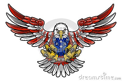 American Flag Bald Eagle Mascot Cartoon Claws Vector Illustration