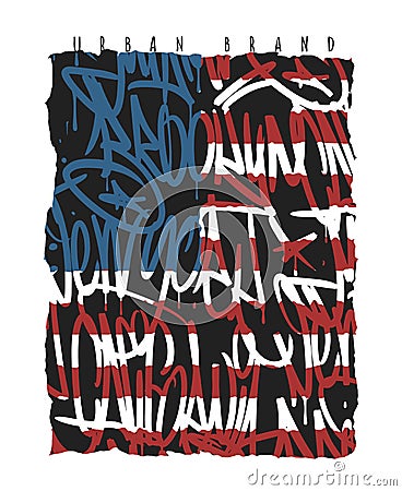 American flag Brooklyn New York Miami California graffiti seamless pattern, t-shirt graphics. Vector Illustration