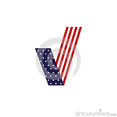 American flag of a check mark for voting The patriotic symbol of the election of the United States of America Design element Vector Illustration