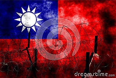 American flag. Chinese flag. Taiwan flag. Exposure of cracked stone background Stock Photo