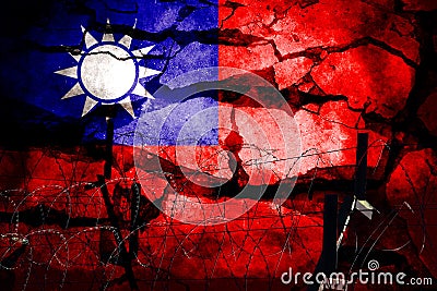 American flag. Chinese flag. Taiwan flag. Exposure of cracked stone background Stock Photo