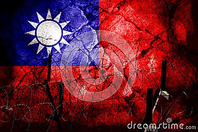 American flag. Chinese flag. Taiwan flag. Exposure of cracked stone background Stock Photo