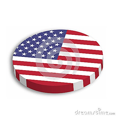 American flag circle 3D button with dropped shadow on white background. United States of America, USA, theme. Vector Vector Illustration