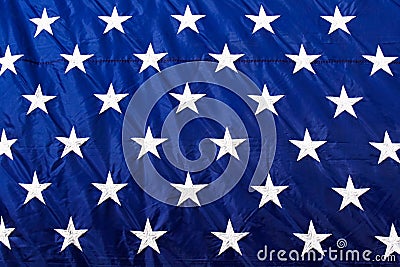 American Flag Closeup White Stars Blue Background Stock Photo