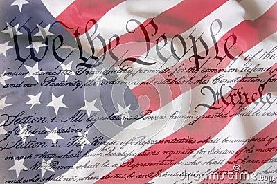 American Flag & Constitution Stock Photo