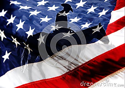 American Flag with American Cowboy Stock Photo