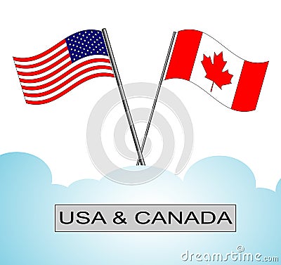 American flag crossed with Canadian flag Vector Illustration