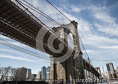 American flag in display on the Brooklyn Bridge Editorial Stock Photo