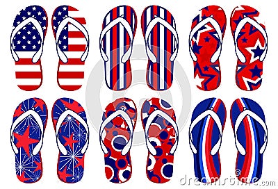 American Flag Flip Flops Vector Illustration