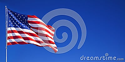 American flag fluttering in blue sky 1 Stock Photo