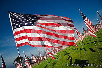 American Flag Flying in Wind Stock Photo