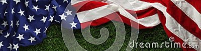 American flag on grass for Memorial Day or Veteran`s day background Stock Photo