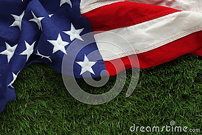 American flag on grass for Memorial Day or Veteran`s day background Stock Photo